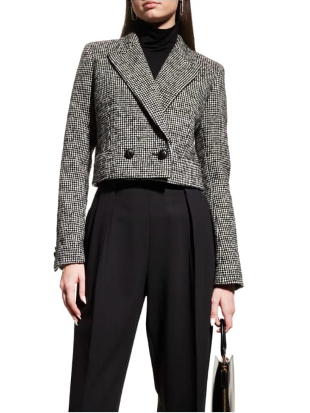 Black Multi Herringbone Cropped Tuxedo Jacket